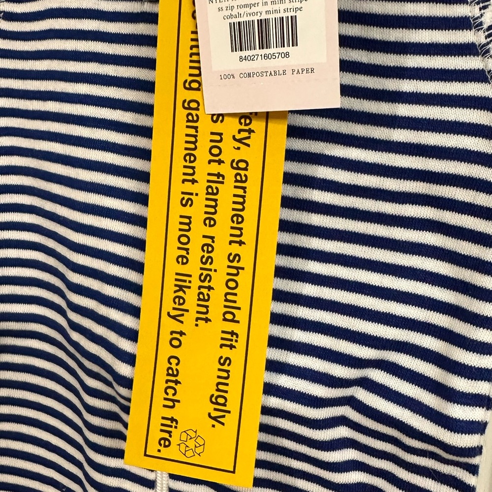 Two Infant 100 % organic cotton zip romper onesies mini stripe in blue NWT - Picture 5 of 7